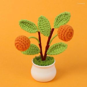 Decoratieve bloemen schattig fruit artificale planten met de hand gebreide pot nep persimmon thuistafel decoratie klein creatief cadeau