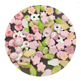 Fleurs décoratives mignonnes en résine Kawaii, beignets de dessin animé, crème glacée, sucette, fleur de cerisier rose, cabochon à dos plat, embellissements DIY pour scrapbooking