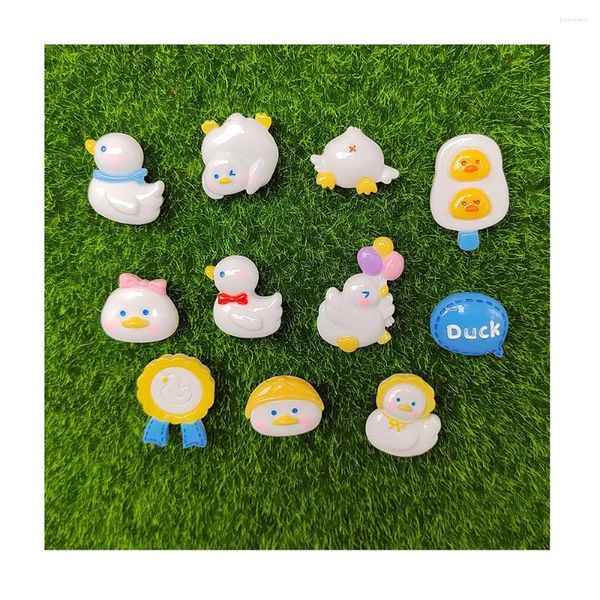 Fleurs décoratives mignon Mini Kawaii oeuf canard dos plat résine Cabochons Scrapbook bricolage fête épingle à cheveux accessoires dessin animé animaux artisanat