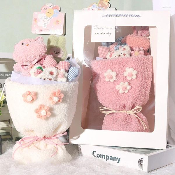 Fleurs décoratives mignonnes en peluche bouquet dessin animé kawaii velours jouets fleur cadeaux d'anniversaire de la Saint-Valentin pour amant de petite amie