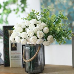 Fleurs décoratives Mignon Rose Rose Soie Pivoine Artificielle Bouquet Table Faux Pour La Maison Chambre Décoration De Mariage Intérieur