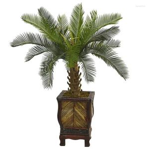 Decoratieve bloemen Cycas kunstboom in houten plantenbak