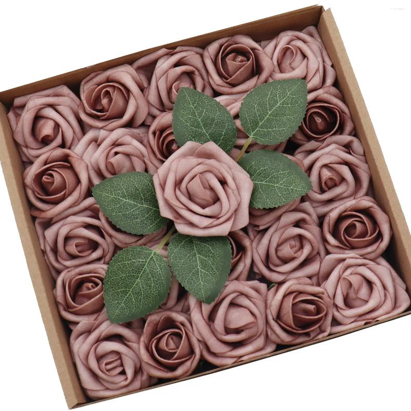 Decorative Flowers D-Seven Artificial 1.5" And 2" Dusty Rose 25pcs Realistic Buds Petite Roses W/Stem For DIY Wedding Boutonniere