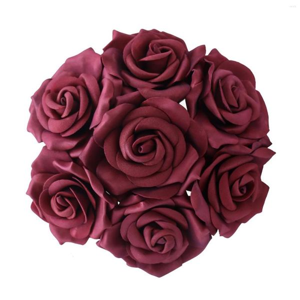 Fleurs décoratives D-Seven Artificielles 25/50 PCS Roses En Mousse À L'aspect Réel Avec Tige Pour Bouquet De Mariage DIY Gâteau Fleur Table Home Party Decor