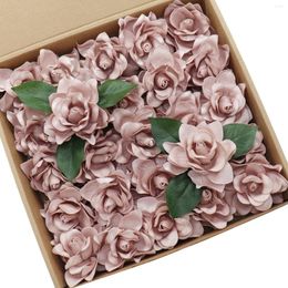 Fleurs décoratives D-Seven Artificielle 25pcs Dusty Rose Gardenias avec tige pour bouquets de mariage Table Centerpiece Bridal Shower Cake Decor