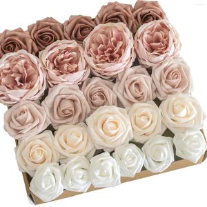 Fleurs décoratives D-sept coffret artificiel Set Garden Rose poussiéreuse pour décor de mariage DIY DÉCORD BOUQUET TABLE CÉLAIRES