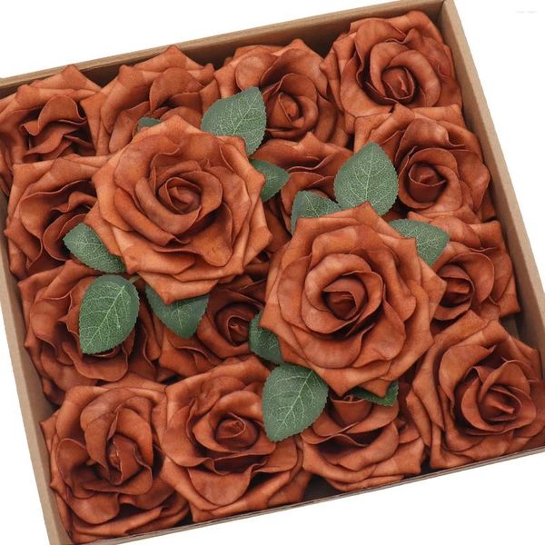 Fleurs décoratives d-sept artificiel brûlé avalanche orange rose 16pcs 3,5 