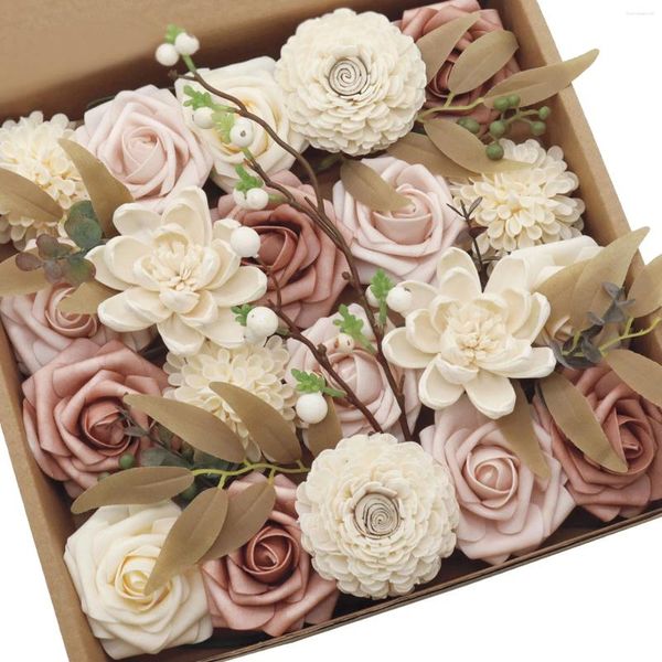 Flores decorativas D-Seven Combo artificial Rosa polvorienta natural para ramos de boda DIY Arreglos de centro de mesa floral Baby Shower