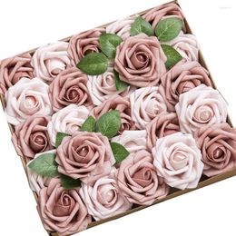 Decoratieve bloemen d-zeven kunstmatige bloem warme taupe naakt rozen met stengel voor doe-het-zelf trouwboeketten centerpieces arrangement cake