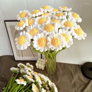 Decoratieve bloemen Daisy handgeweven boeket kamillewol haak imitatie bruiloft thuis tafeldecoratie