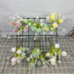 Fleurs décoratives Pospom Pompom Fleur artificielle Bouque Green Plants Arrangement de mariage Accessoires de table de décoration maison Vase