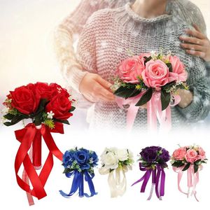Bouquet de fleurs décoratives pour mariage, saint-valentin, demoiselle d'honneur, Bouquet de maintien éternel, Roses de mariée, amour en soie, fausses fleurs