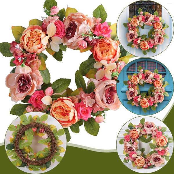 Fleurs décoratives bois mort pivoine guirlande tenture maison vacances Simulation fleur rotin cercle décoration porte noël village guirlande