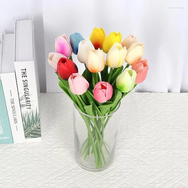 Flores decorativas decoración 5 uds tulipán PU flor Artificial tacto Real ramo falso para boda fiesta de primavera DIY suministros para el jardín y hogar