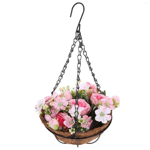 Fleurs décoratives décor paniers suspendus artificiels avec couronne plantes en pot faux extérieur pour intérieur