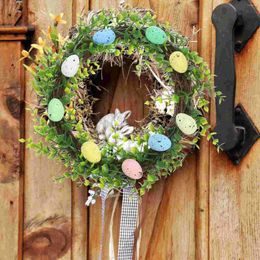 Couronne de fleurs décoratives de pâques, porte suspendue, guirlande d'œufs de lapin, couronnes de décoration de Table pour devant et extérieur