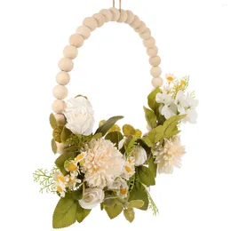 Guirlande de fleurs décoratives en Faux bois, pendentif de ferme, couronne de porte, devant perlé, Simulation florale suspendue, blanc