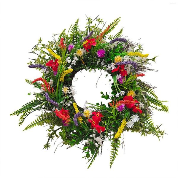 Couronne de fleurs décoratives, belles fleurs artificielles de printemps et d'été pour porte d'entrée ou maison, noël