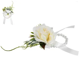 Fleurs décoratives de poignet, accessoire de Costume, Bracelet blanc artificiel pour mère de la mariée