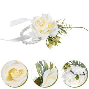 Fleurs décoratives décor poignet fleur pour mariée Corsage marié faux Bracelet accessoire de Costume Bracelet blanc demoiselle d'honneur