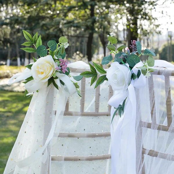 Decoración de flores decorativas Simulación de ramo de flores secas Cabeza de flores de boda Propiedades de cumpleaños de boda silla al aire libre