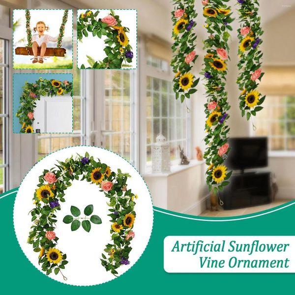Decorative Flowers Decoration Table de tournesol pour le mariage Silk Garland Vine Decor Artificial Home Rose de lumières
