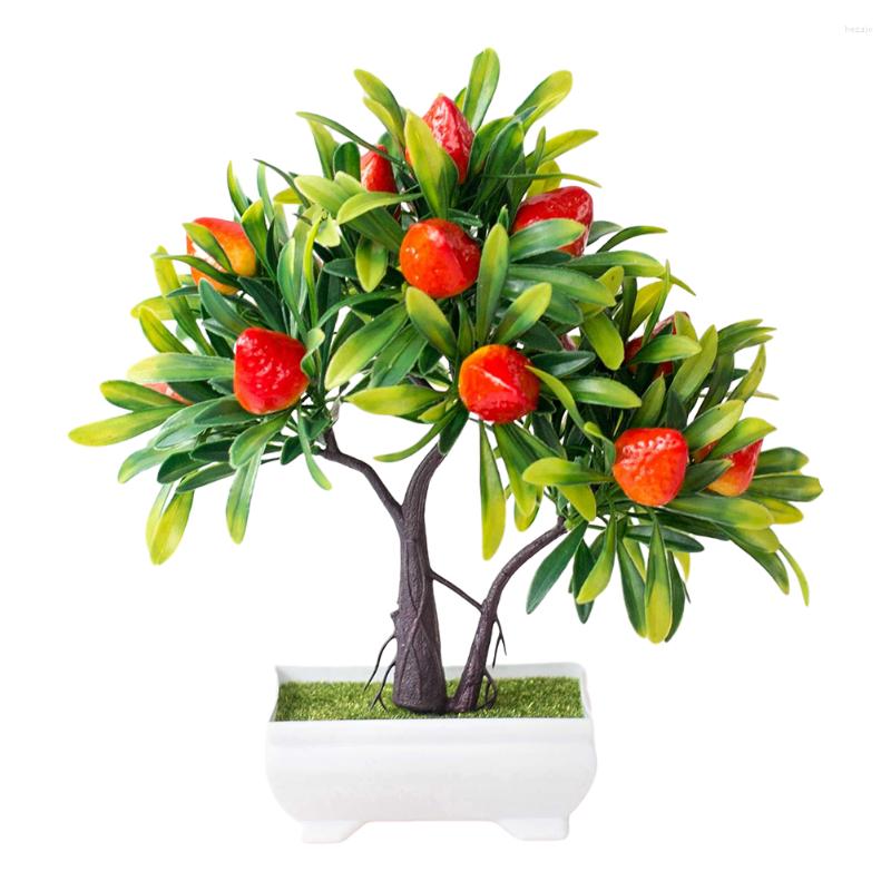 Flores decorativas Decoraciones Oficina Fresa Árbol Simulado Fruta Bonsai Artificial Falso