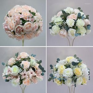 Decoratieve Bloemen Deluxe Grote Witte Zigeuner Roos Orchideeën Bal Baby Adem Bloemstuk Bruiloft Tafel Middelpunt Versierd Feest Rekwisieten