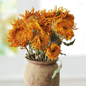 Decoratieve bloemen DENISFEN Herfstdecoratie Geel Zonnebloem Gedroogd Boeket Echte Bloem Voor Home Office Party Garden Decor