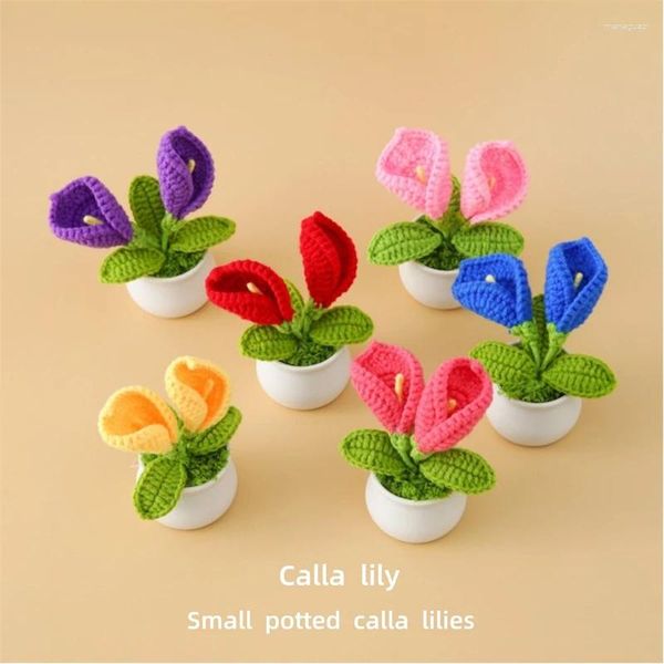 Fleurs décoratives bureau tricot laine Calla Lily petit pot cadeau Double tête Simulation plante quantité 10 Pots 8 cm x 11 cm