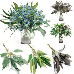 Flores decorativas Adorno de escritorio Suministros para fiestas Ramas de eucalipto artificial Plantas Arreglo floral de pared Hojas verdes realistas