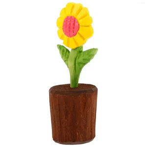 Fleurs décoratives de bureau en bois, tournesol sculpté à la main, illustration de décoration en bois