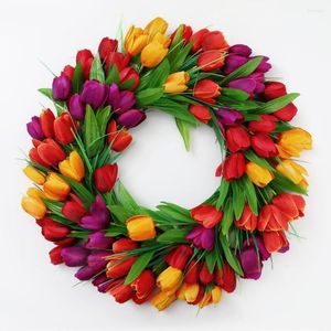 Fleurs décoratives DIA 40CM couronne de tulipe artificielle mariage décoration de la maison porte suspendue noël rotin anneau mur