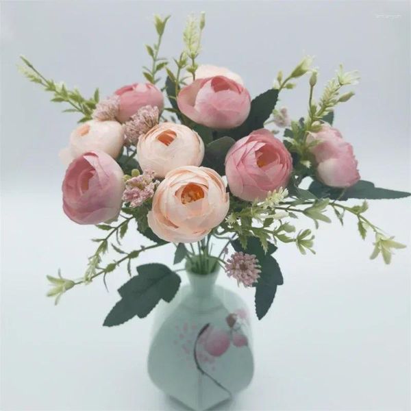 Flores decorativas Decoración de comedor de seda Artificial Peony Bouquet Auditorio Simulación de la flor de la flor del té púrpura rosa flroal