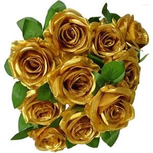 Decoratieve bloemen eettafel decor Rose gouden bloemboeket kunstmatige vaas vulstoffen centerpieces nep decoratie rozen stengels bruiloft