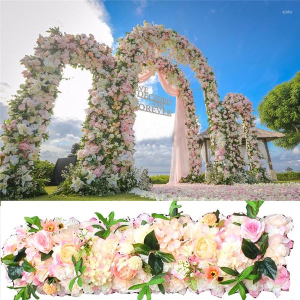 Flores decorativas DIY 1M Decoración de boda Camino de lujo Plomo Citado Rosa Peonía Hortensia Mezcla Puerta arqueada Fila de flores Ventana Estación T 2 piezas