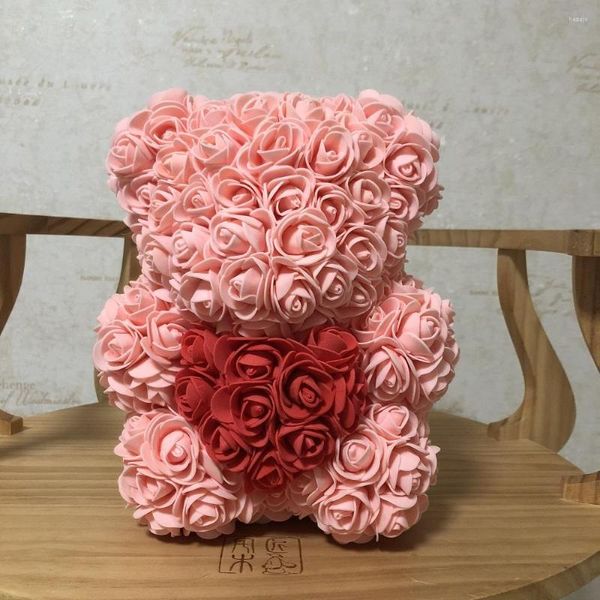 Flores decorativas DIY 25 Cm Teddy Rose Bear Artificial PE Flor Día de San Valentín para novia Mujer Esposa Regalo de la madre con caja