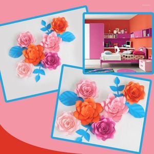 Fleurs décoratives DIY Fleurs Artificielles Artificielles Toile de Fond Papier Géant Rose 6PCS 4 Feuilles Pour Chambre Couleur Thème Décoration Murale