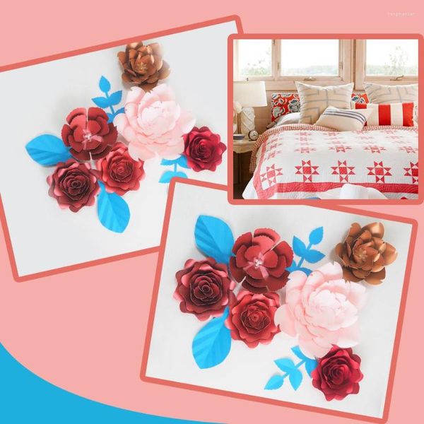 Flores decorativas DIY Flores artificiales Artificielles Telón de fondo Flor de papel gigante Rosa 6 piezas 4 hojas para la decoración de la pared del dormitorio del cuarto de niños