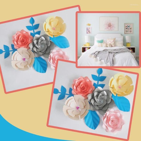 Flores decorativas DIY Flores artificiales Artificielles Telón de fondo Papel gigante Rosa 5 piezas 4 hojas para la pared del dormitorio del cuarto de niños Deco Video