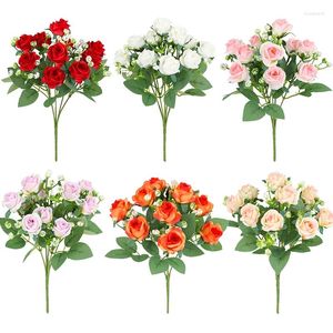 Fleurs décoratives bricolage fleur artificielle soie Rose fausses feuilles Bouquet Table de mariage fête Vase décor à la maison