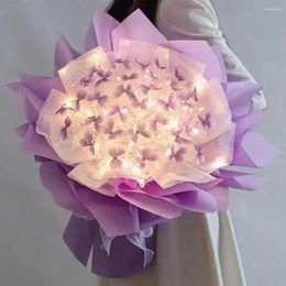 Fleurs décoratives bricolage papillon Bouquets à la main fleur matériel paquet Bouquet avec guirlande lumineuse décor de mariage cadeau pour petite amie