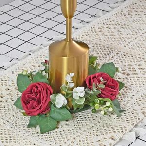 Flores decorativas, guirnalda de velas artesanal, candelabro de rosas realista, decoración elegante para el hogar y la boda, soporte de corona de simulación para fiesta