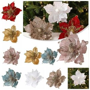Fleurs décoratives DIY, pendentifs de fleurs de noël, 22cm, en tissu, ornements d'arbre de noël faits à la main, simulation de jardin multicouche