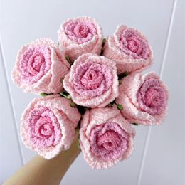 Decoratieve bloemen Diy Haak Rose Bouquet Single breien Huistafel Decoratie Wedding Artificial Flower Floral