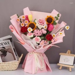 Decoratieve bloemen DIY afgewerkt garen handgemaakt boeket van lelie de vallei eeuwige roos zonnebloem materiaal gehaakt weven cadeau maken