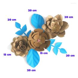 Decoratieve bloemen DIY Giant Paper Artificial Rose Fleurs Artificielles Achtergrond 3st 4 Leave Wedding Party Decor Nursery Gold