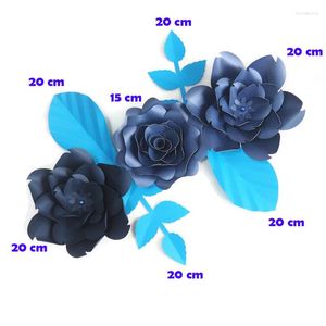 Fleurs décoratives DIY Géant Papier Fleurs Artificielles Artificielles Toile de Fond Rose 3CS 4 Congé Mariage Fête Décor Pépinière Bleu Foncé