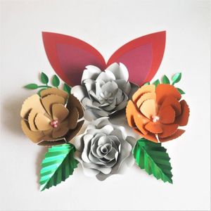 Fleurs décoratives bricolage papier géant artificielle Rose Fleurs décors 4 pièces 4 laisser 2 oreilles pour les décorations de mariage bébé pépinière tutoriel vidéo