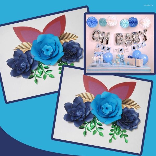 Dekorative Blumen DIY große Papier riesige Rose Fleurs Hintergründe 3PCS 6 Blätter 2 Ohren für Babyparty Kindergarten Kindergeburtstag Video